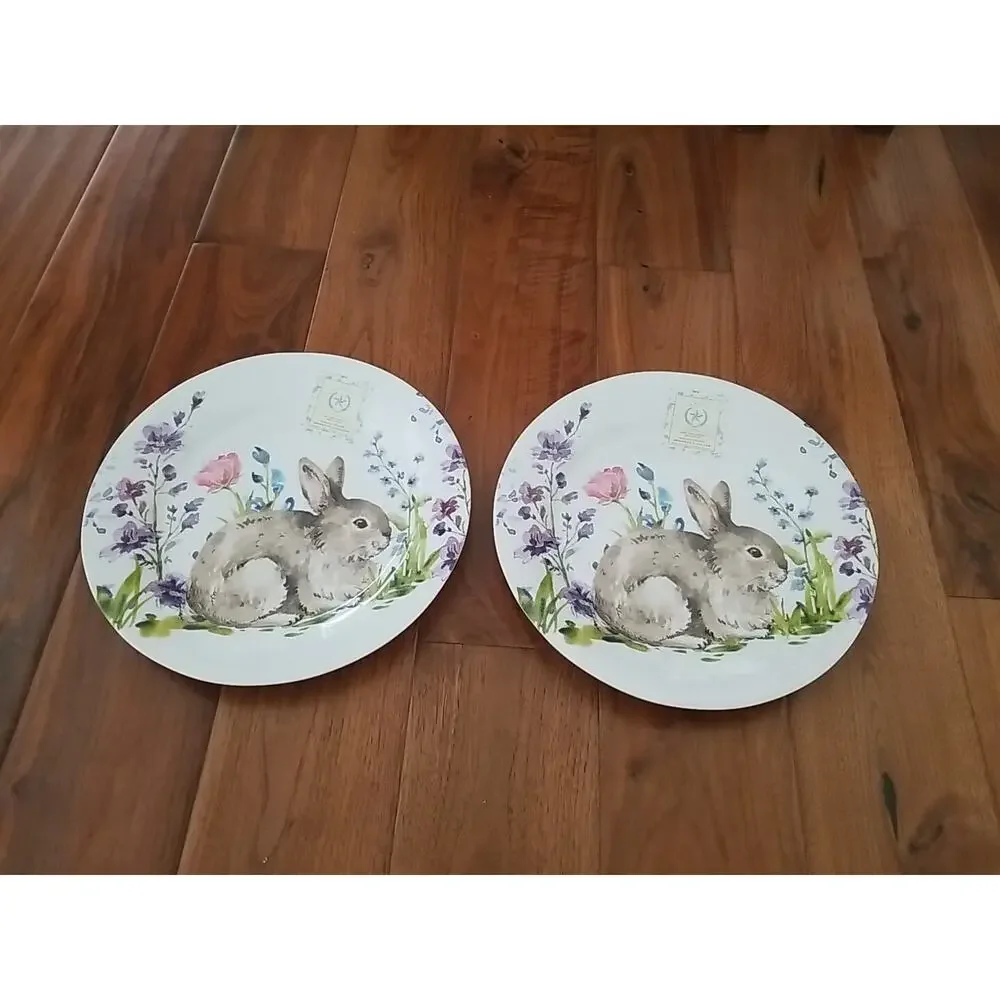 2pc Easter Rachel Ashwell the Prairie Bunny Rabbit Melamine Spring Plates 10.75